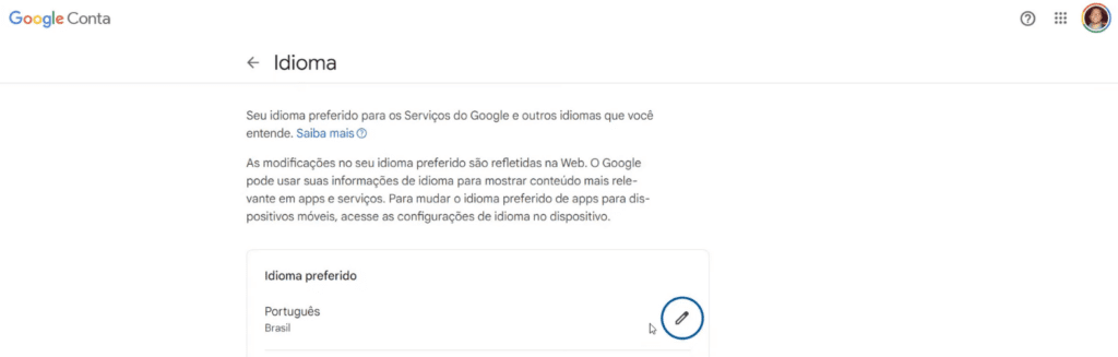 Alterando o Idioma da Conta Google