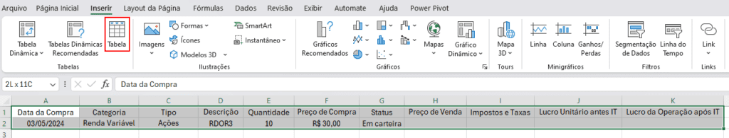 💵 Aprenda a Criar uma Planilha de Investimentos no Excel 8 Formatando como Tabela