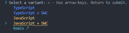 Selecionando JavaScript + SWC