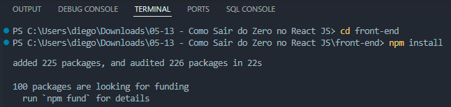 Instalando o package.json