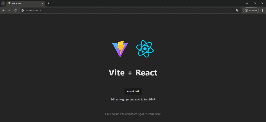 Página base do projeto React criada com Vite