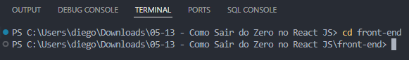Acessando a pasta front-end