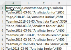 Visualizando o arquivo no Excel