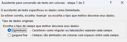 Definindo a opção Delimitado