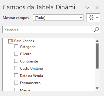 Campos da Tabela Dinâmica – Análise de Dados no Excel
