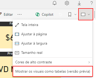 Exibir Todos os Gráficos como Tabela no Power BI Online