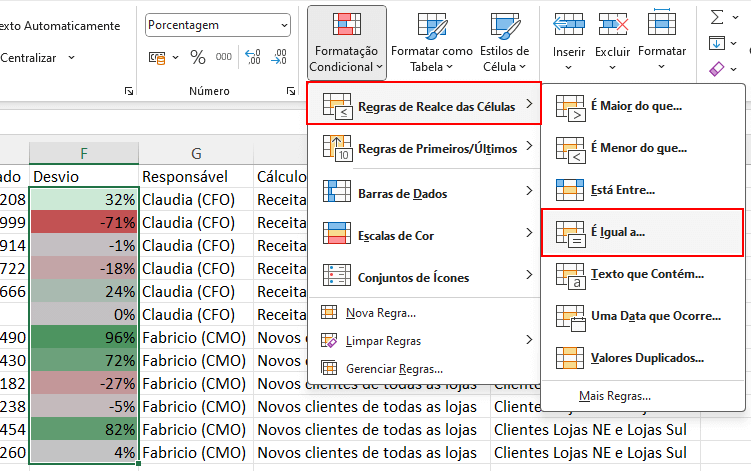 Formatação Condicional – Coluna Desvio