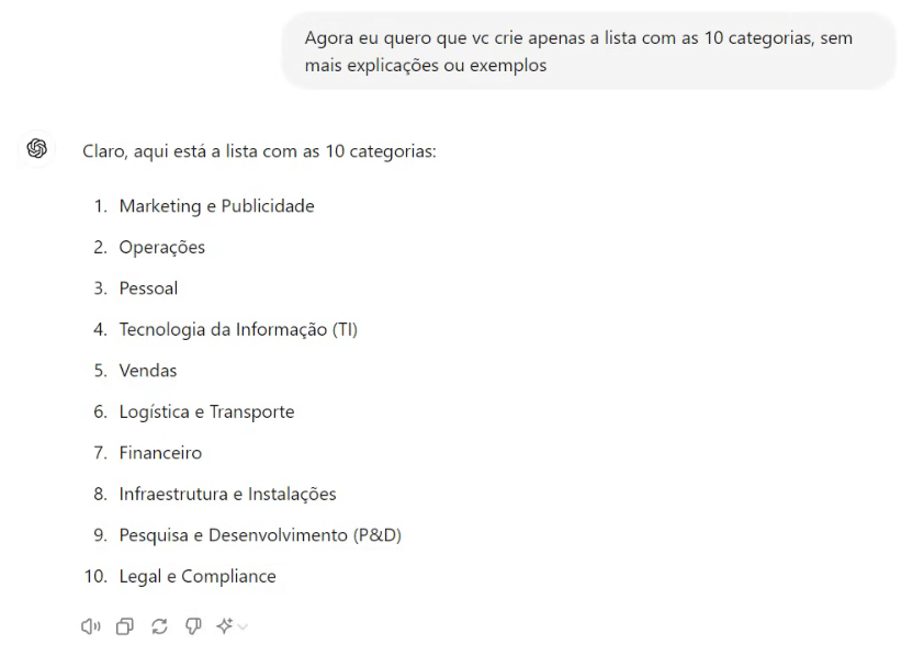 Listando as categorias