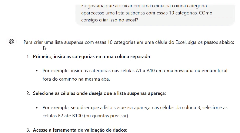 Perguntando ao ChatGPT como criar lista suspensa