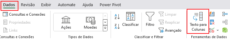 Texto para Colunas do Excel
