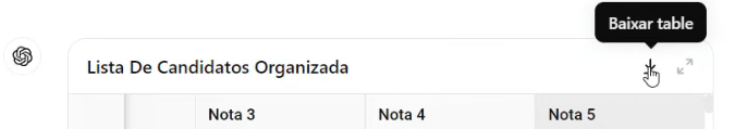 download da tabela