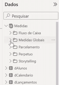 Medias e fórmulas em pastas no Power BI