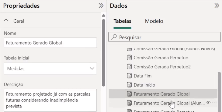 Descrição na aba de Propriedades