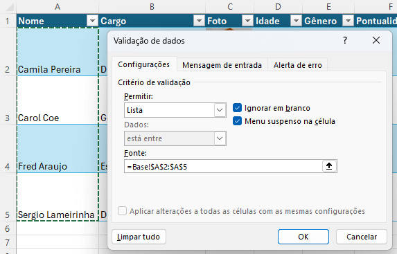 Validação de Dados em Lista