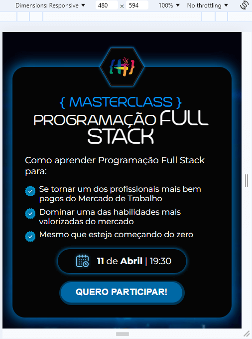 Media Query para Telas de Até 480px de Largura