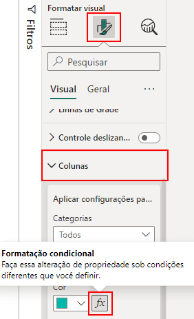 formatação condicional de colunas