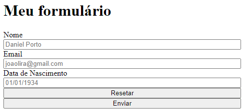 Formulário na Página Web