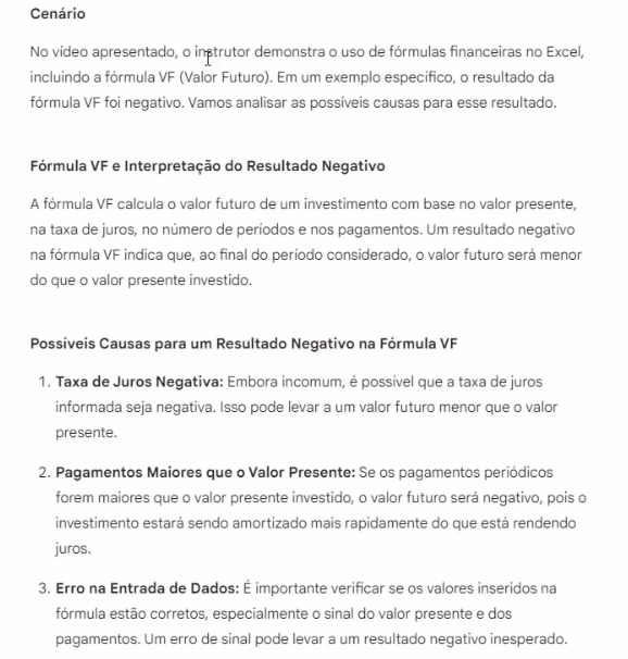 Gemini explicando a fórmula VF