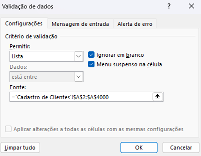 Validação de dados Cadastro de Clientes