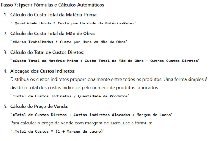 Passo 7: Inserir Fórmulas e Cálculos Automáticos