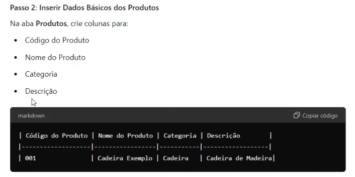 Passo 2: Inserir Dados Básicos dos Produtos
