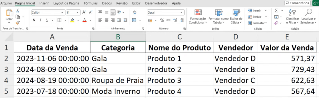 Planilha no Excel