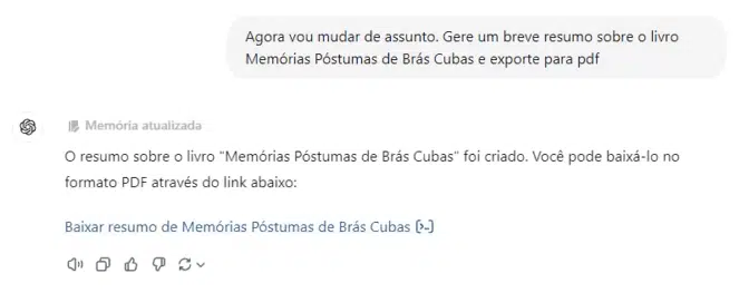 Solicitando um resumo para o ChatGPT