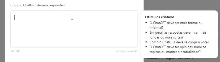 Opção Como o ChatGPT deveria responder?