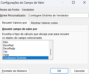 opção de Contagem Distinta