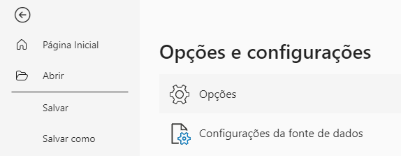 Opções e Configurações