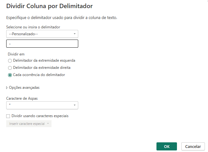 Definindo o delimitador