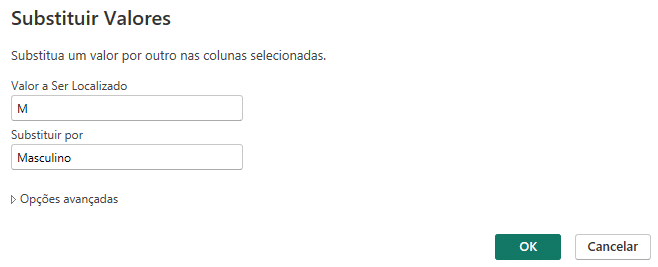 substituição de M por Masculino