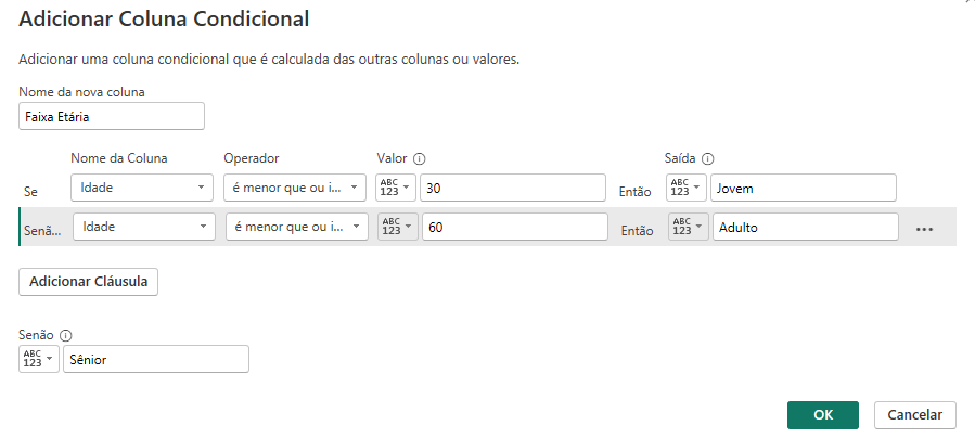 Configurando as condições