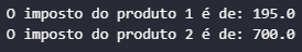 Função calcular imposto aplicada com dois valores