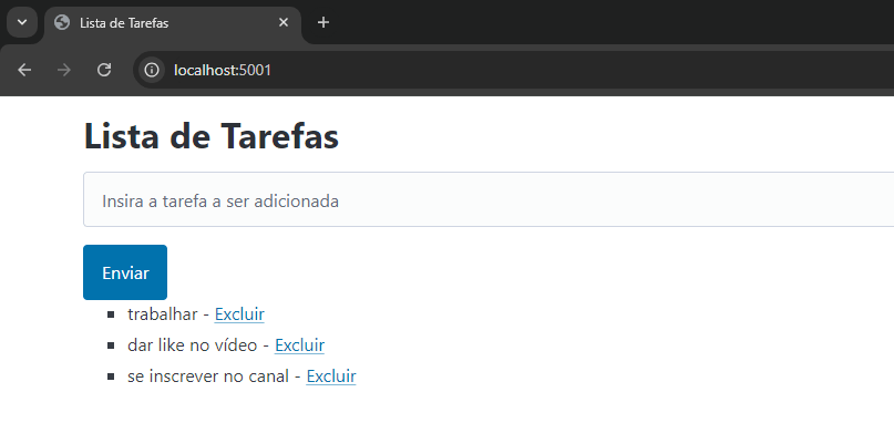 Lista de tarefas que pode excluir itens