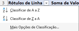 Mais Opções de Classificação