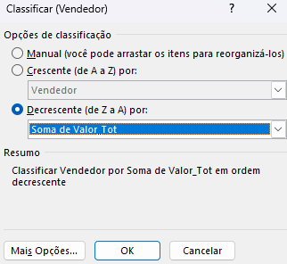 Selecionando ordem decrescente das somas de valores