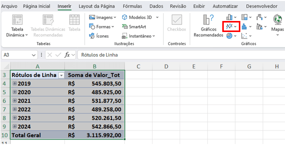 Criando Gráfico de Linha Temporal com Tabela Dinâmica