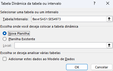 opção Nova Planilha