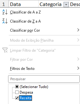 visualizar apenas as receitas