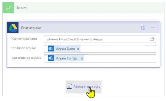 Adicionando ação dentro da condição