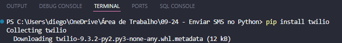 Instalando a biblioteca do Twilio no Python