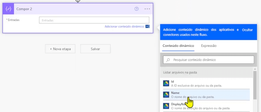 Configurando a Estrutura de Repetição Aplicar a cada – Ação Compor