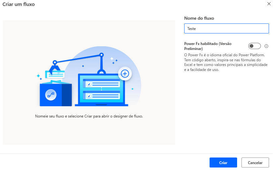 Ambiente de Criação de Fluxos – Power Automate Desktop