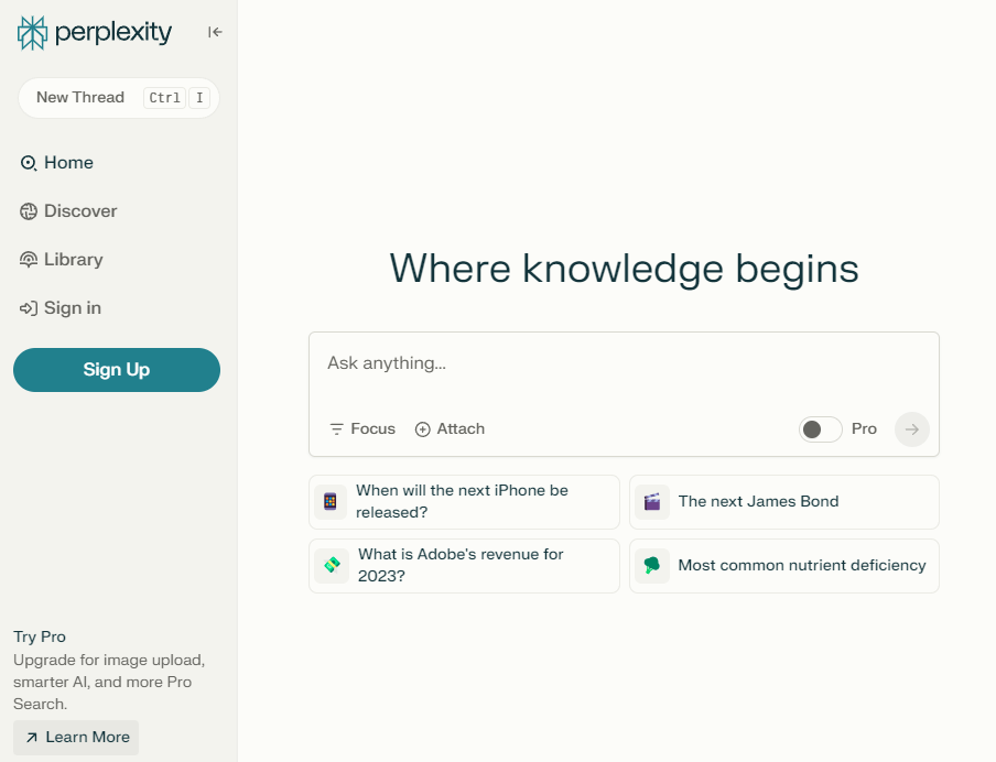 Interface do Perplexity AI