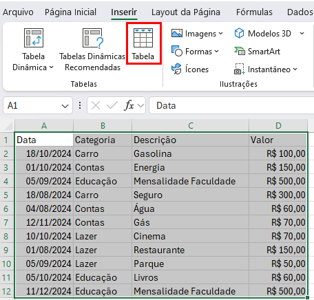 formatar como tabela