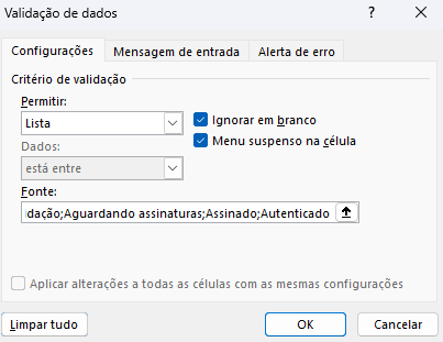 tipo de validação como Lista