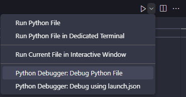 opção Python Debugger: Debug Python File