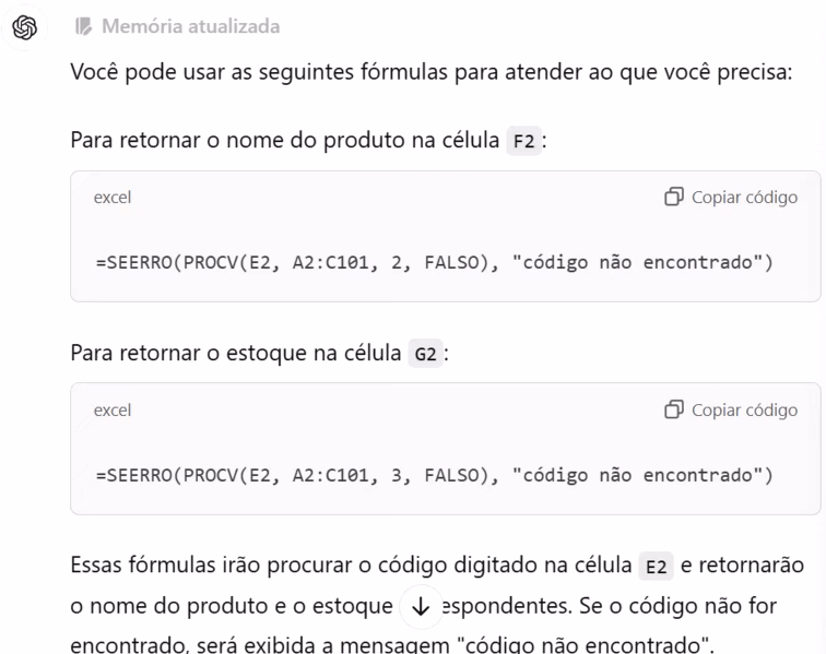 PROCV e SEERRO com ChatGPT