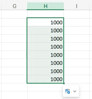 Menu Autopreenchimento no Excel Online